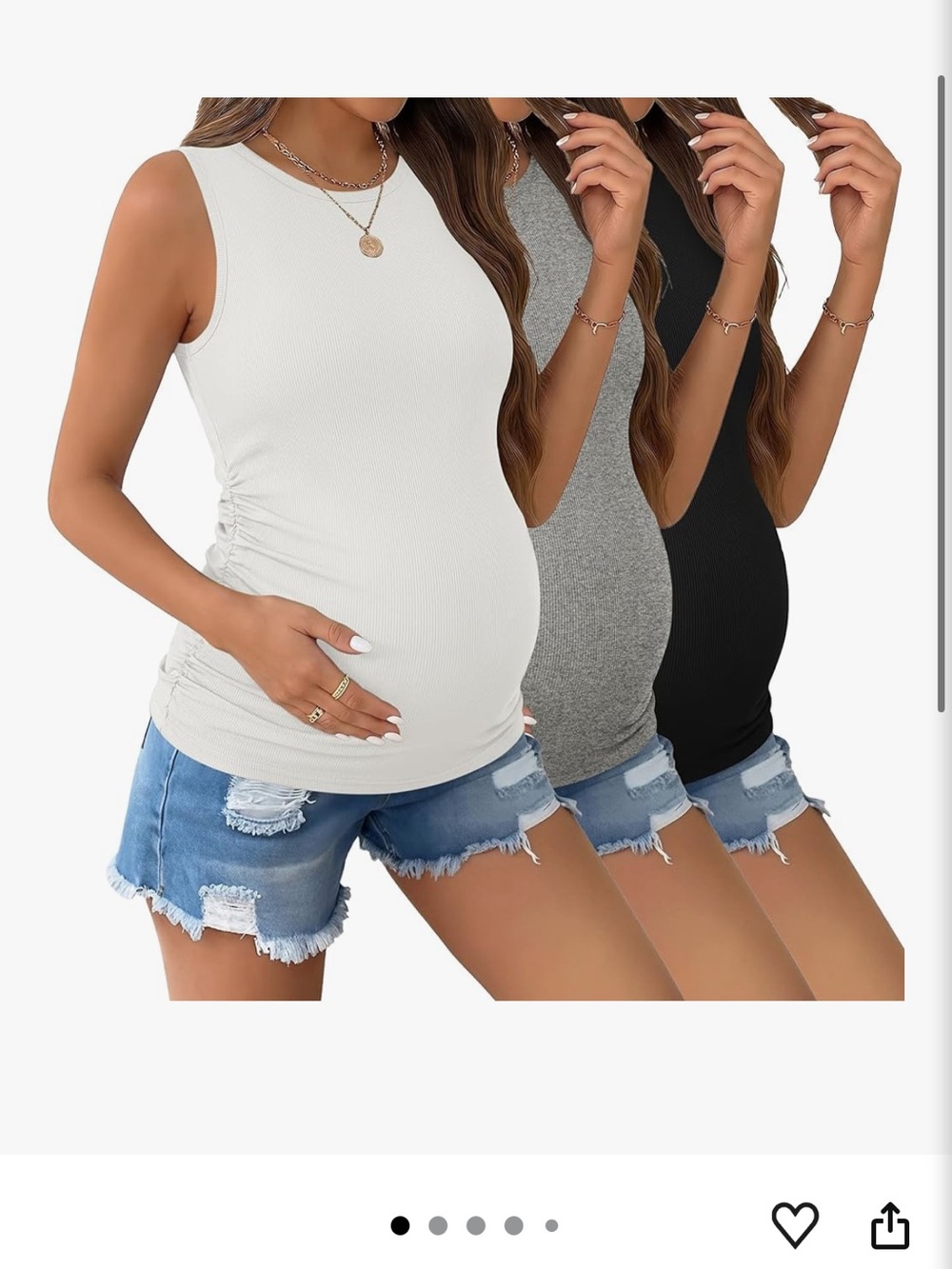 Maternity Sleeveless Tank Top - White, Gray & Black